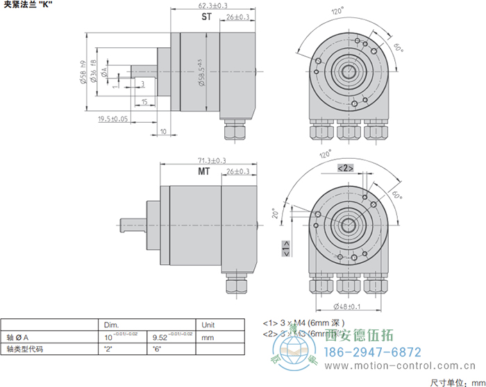 AC58-Interbus光电绝对值通用编码器外形及安装尺寸(夹紧法兰K) - 注册HTH官方网站
