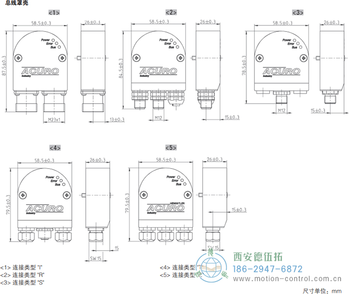 AC58-Profibus光电绝对值通用编码器外形及安装尺寸(总线罩壳) - 注册HTH官方网站
