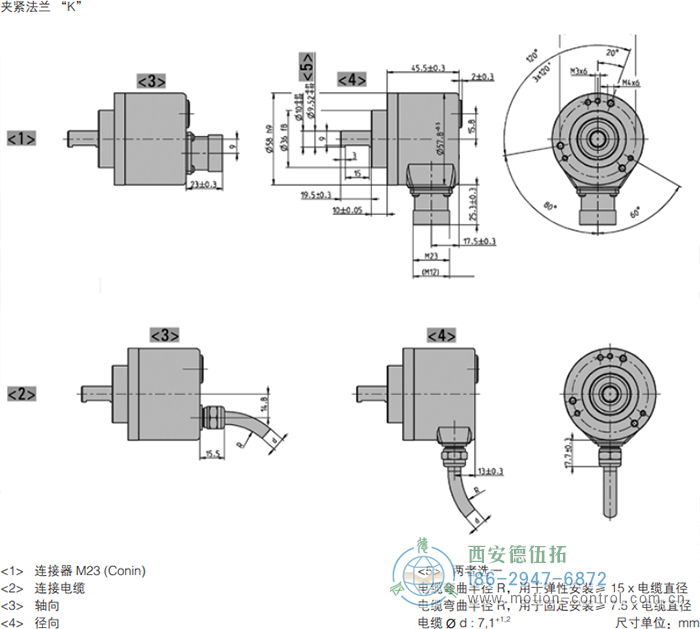 AC58I-SSI带增量信号绝对值编码器外形及安装尺寸(夹紧法兰K) - 注册HTH官方网站
