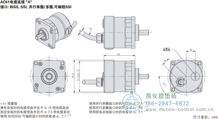 AC61_SSI_P光电绝对值通用编码器外形及安装尺寸(电缆连接A) - 
