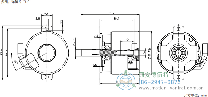 AD34光电绝对值电机反馈编码器外形及安装尺寸(多圈，弹簧片U) - 注册HTH官方网站
