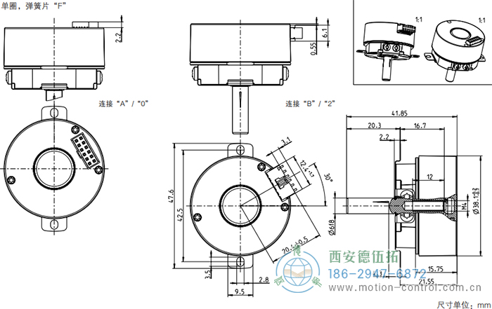 AD34光电绝对值电机反馈编码器外形及安装尺寸(单圈，弹簧片F) - 注册HTH官方网站
