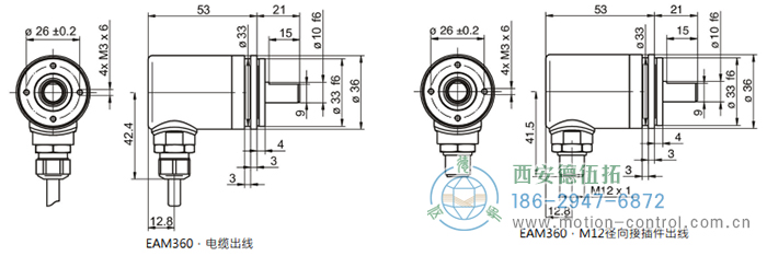 EAM360-S - CANopen®磁式绝对值重载编码器外形及安装尺寸(实心轴，带同步法兰) - 