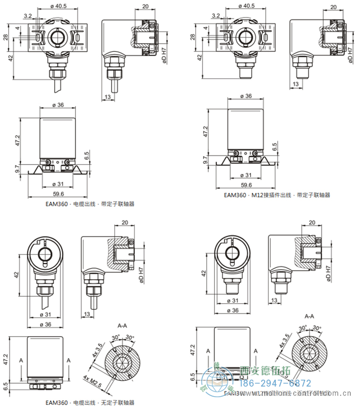 EAM360-B - CANopen®磁式绝对值重载编码器外形及安装尺寸(盲孔型) - 