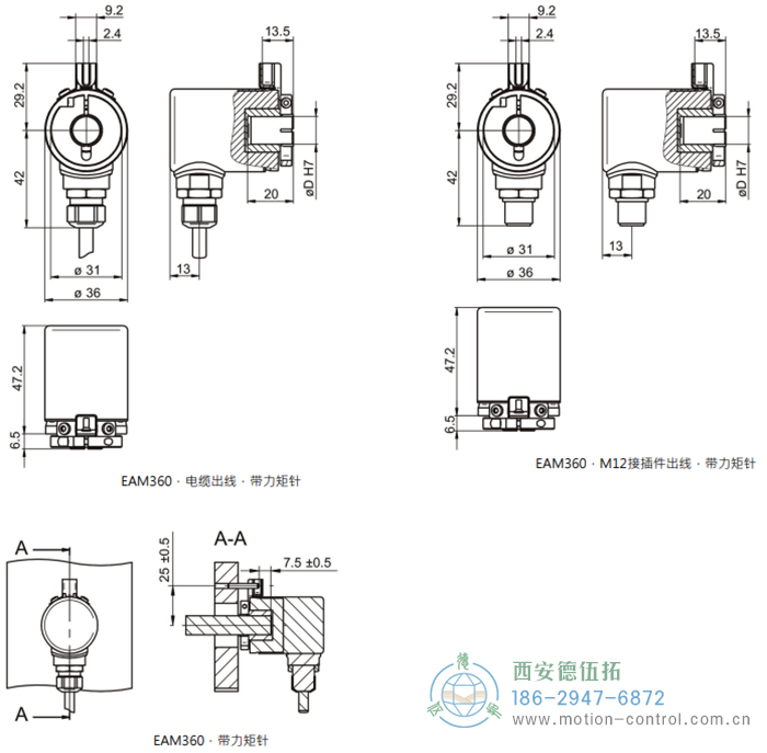 EAM360-B - CANopen®磁式绝对值重载编码器外形及安装尺寸(盲孔型) - 