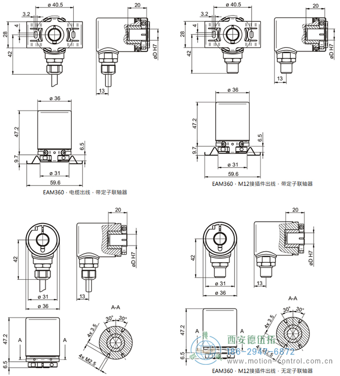 EAM360-B - SSI磁式绝对值重载编码器外形及安装尺寸(盲孔型) - 注册HTH官方网站
