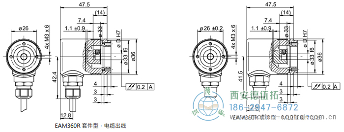 EAM360R-K - CANopen®/SAE J1939磁式绝对值重载编码器外形及安装尺寸(编码器套件) - 