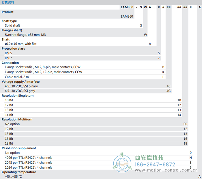 EAM360-S - SSI磁式绝对值重载编码器订货选型参考 - 注册HTH官方网站
