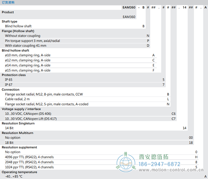 EAM360-B - CANopen®磁式绝对值重载编码器订货选型参考 - 注册HTH官方网站

