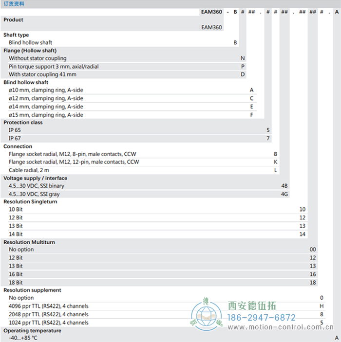 EAM360-B - SSI磁式绝对值重载编码器订货选型参考 - 