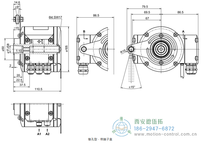 HMG10-B - CANopen®绝对值重载编码器外形及安装尺寸(盲孔型或锥孔型) - 注册HTH官方网站
