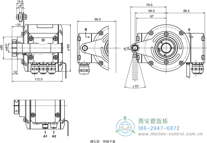 HMG10-T - CANopen®绝对值重载编码器外形及安装尺寸(通孔型) - 注册HTH官方网站
