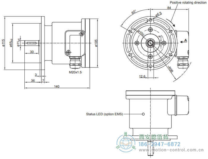 POG86增量重载编码器产品系列外形及安装尺寸(实心轴带欧式法兰B10) - 