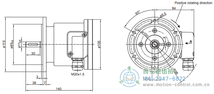 POG 86E增量重载编码器外形及安装尺寸(轴型, 带欧式法兰B10) - 