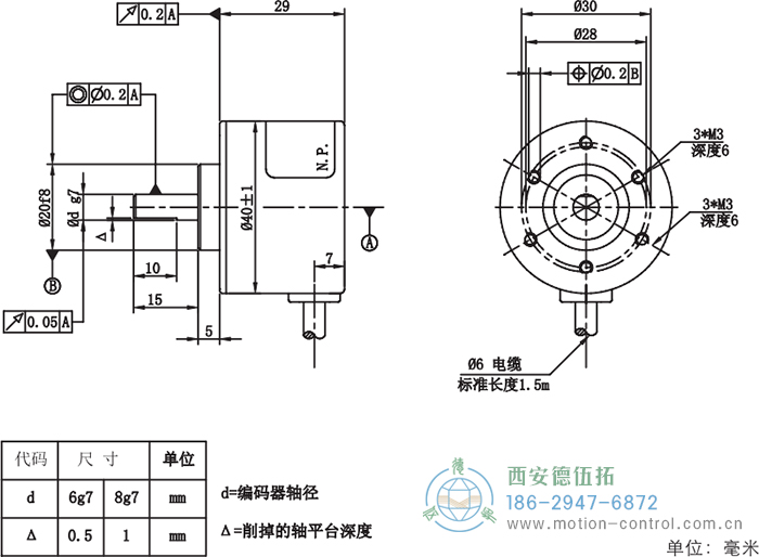 RI41光电增量轻载编码器外形及安装尺寸 - 注册HTH官方网站
