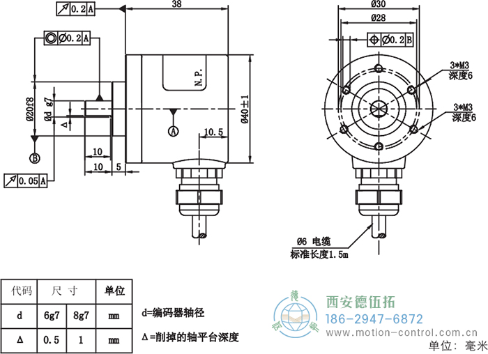 RI41光电增量轻载编码器外形及安装尺寸 - 注册HTH官方网站
