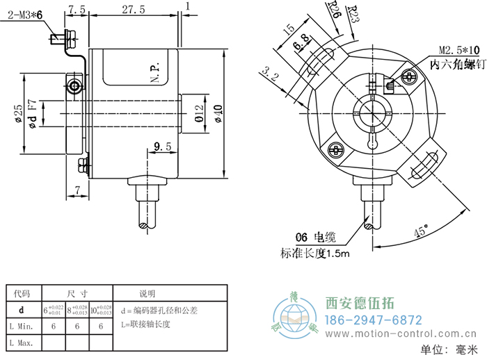 RI41光电增量轻载编码器外形及安装尺寸 - 注册HTH官方网站
