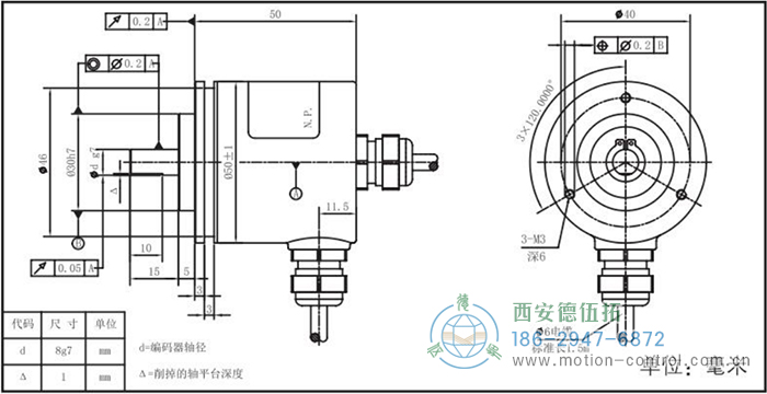 RI50光电增量轻载编码器外形及安装尺寸 - 注册HTH官方网站
